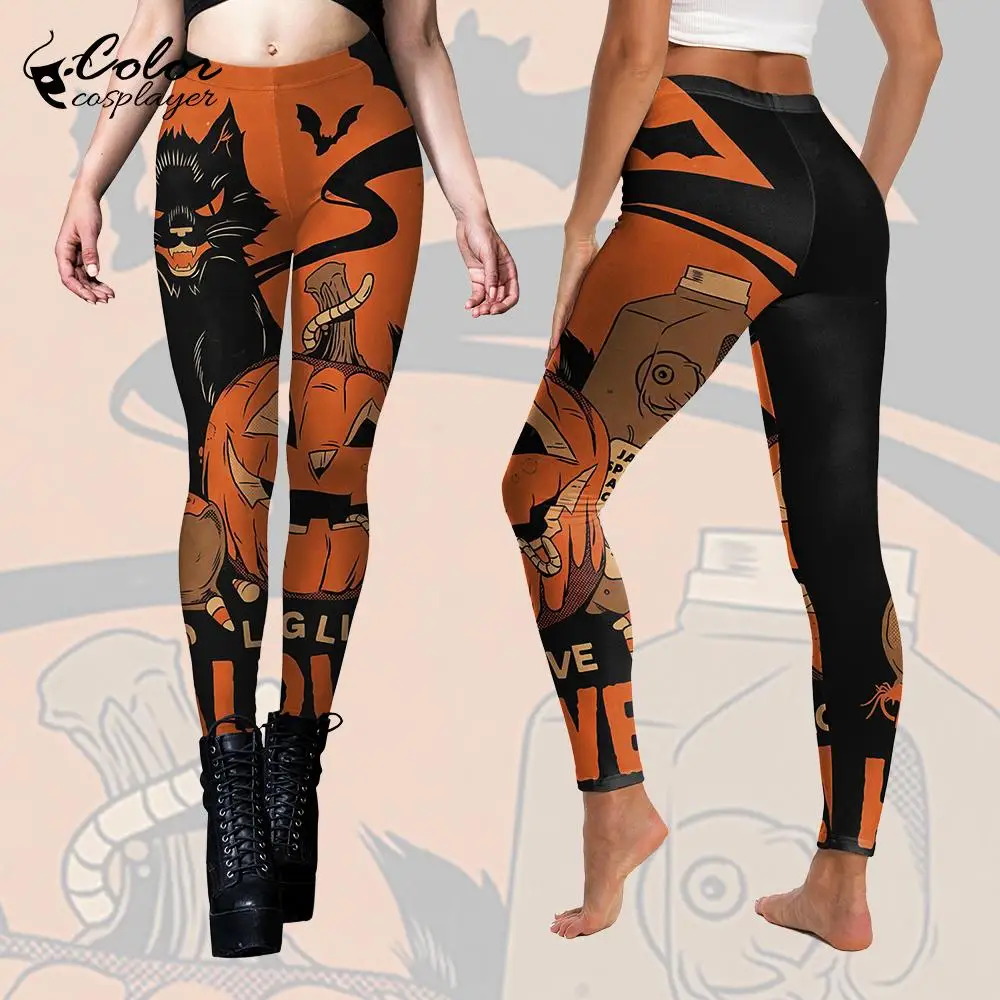 Legging Cosplayer Elastic para Mulheres, Padrão De Abóbora, Calças De Festa, Traje De Cosplay De Carnaval, Calças De Yoga, Leggings De Férias