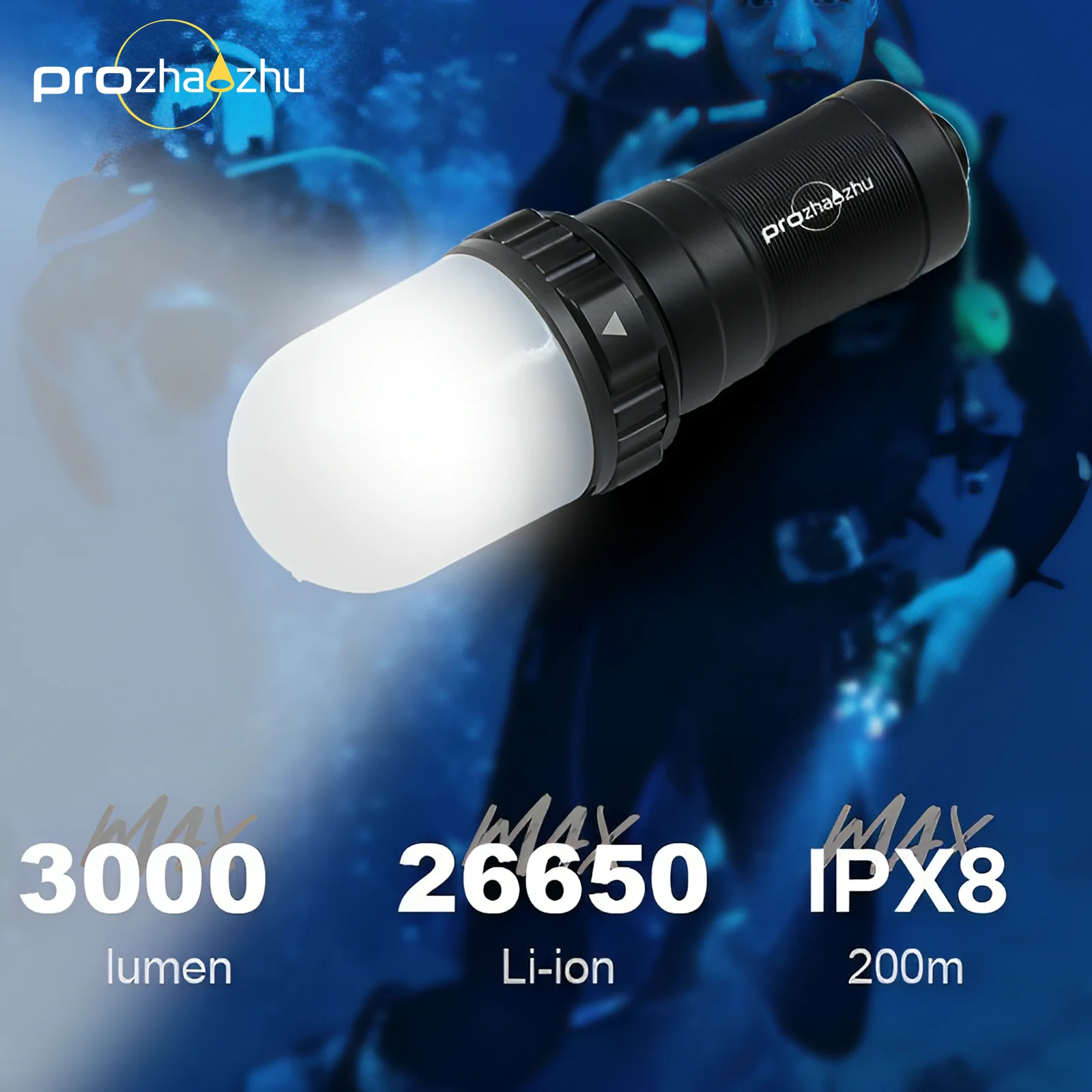 Underwater LED Diving Strobe 3000 Lumen 26650 Rechargable IP68 200M Waterproof Signal Light For Scuba Divers