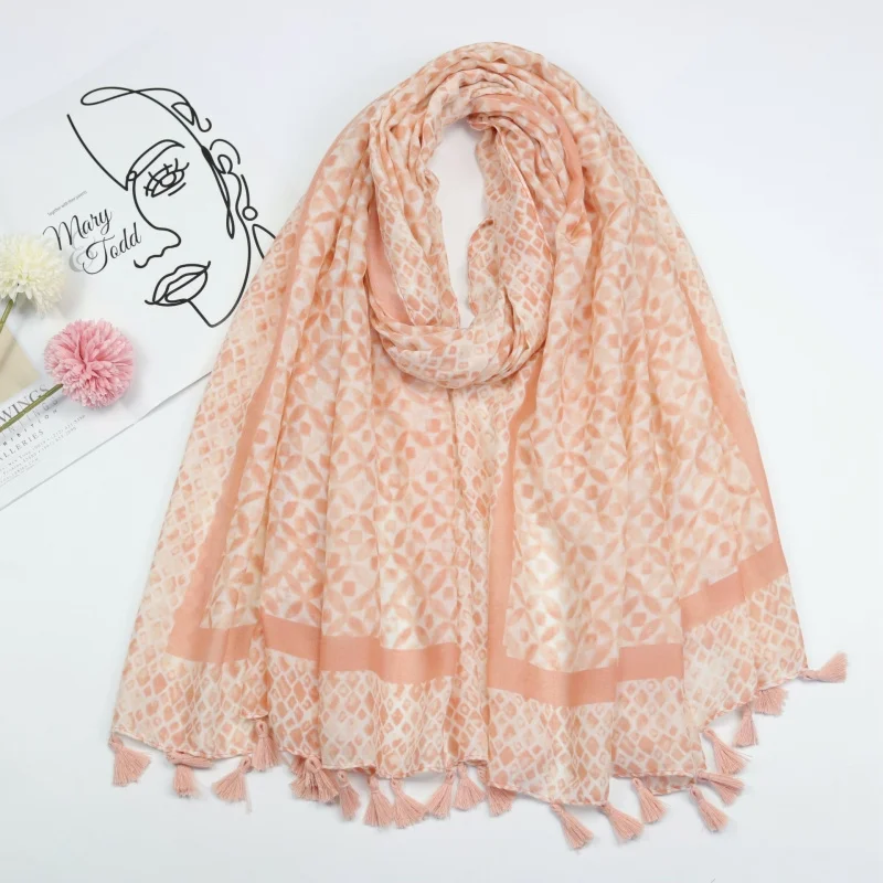 -مبيعات مصنع الحدود الملونة الذهب يوان شنقا اللحية وشاح طويل الربيع الصيف الحدود وشاح القطن لين