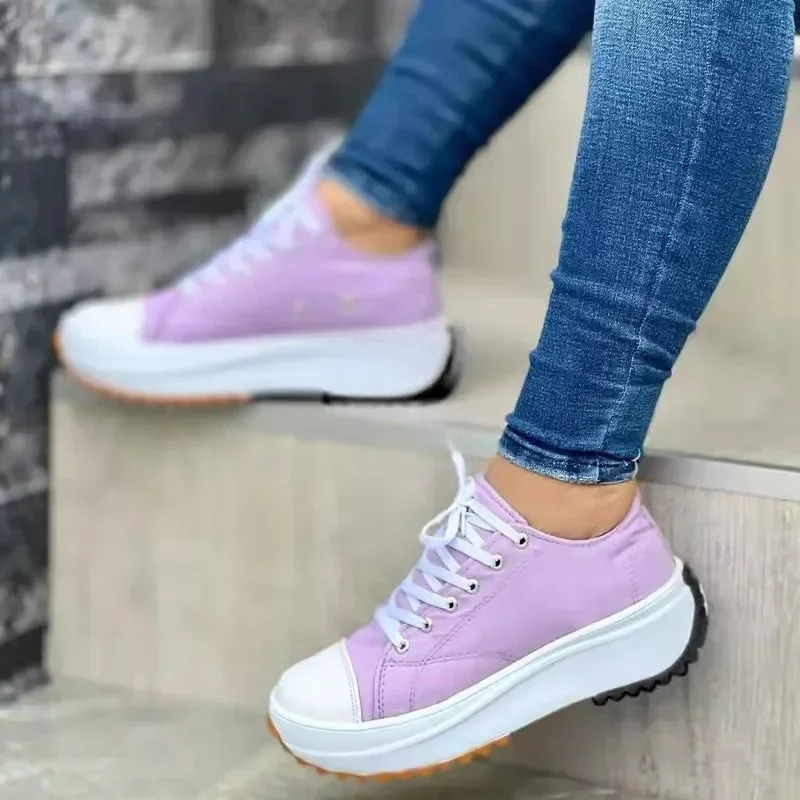 Neue Damen-Freizeitschuhe 2024 Herbst Sommer Runde Spitze Canvas Einfarbig Niedrig Geschnitten Große Größen Damenschuhe – Detail 9