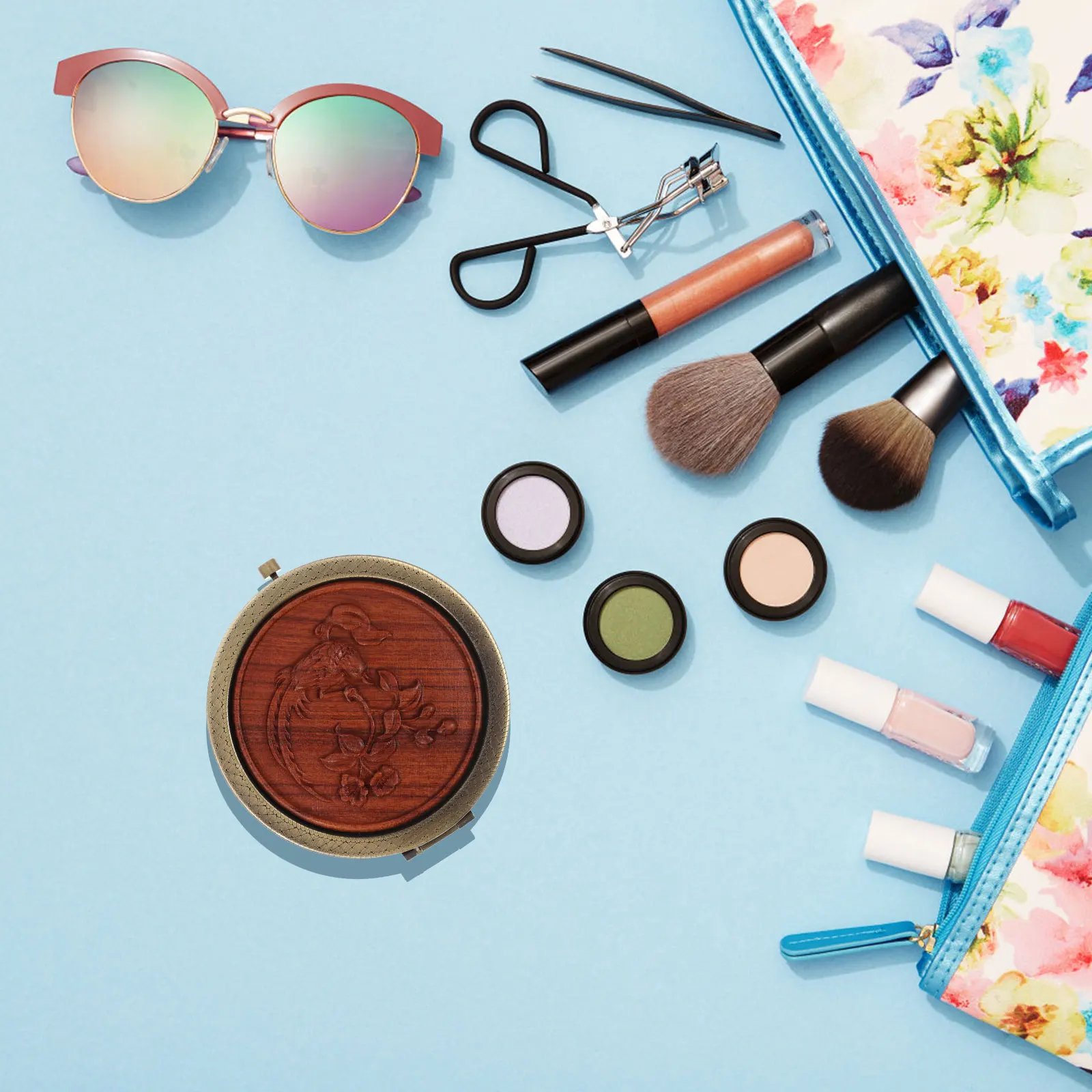 Retro Vanity Mirror Folding Small Makeup Mirrors Vintage Compact for Women Handheld Travel