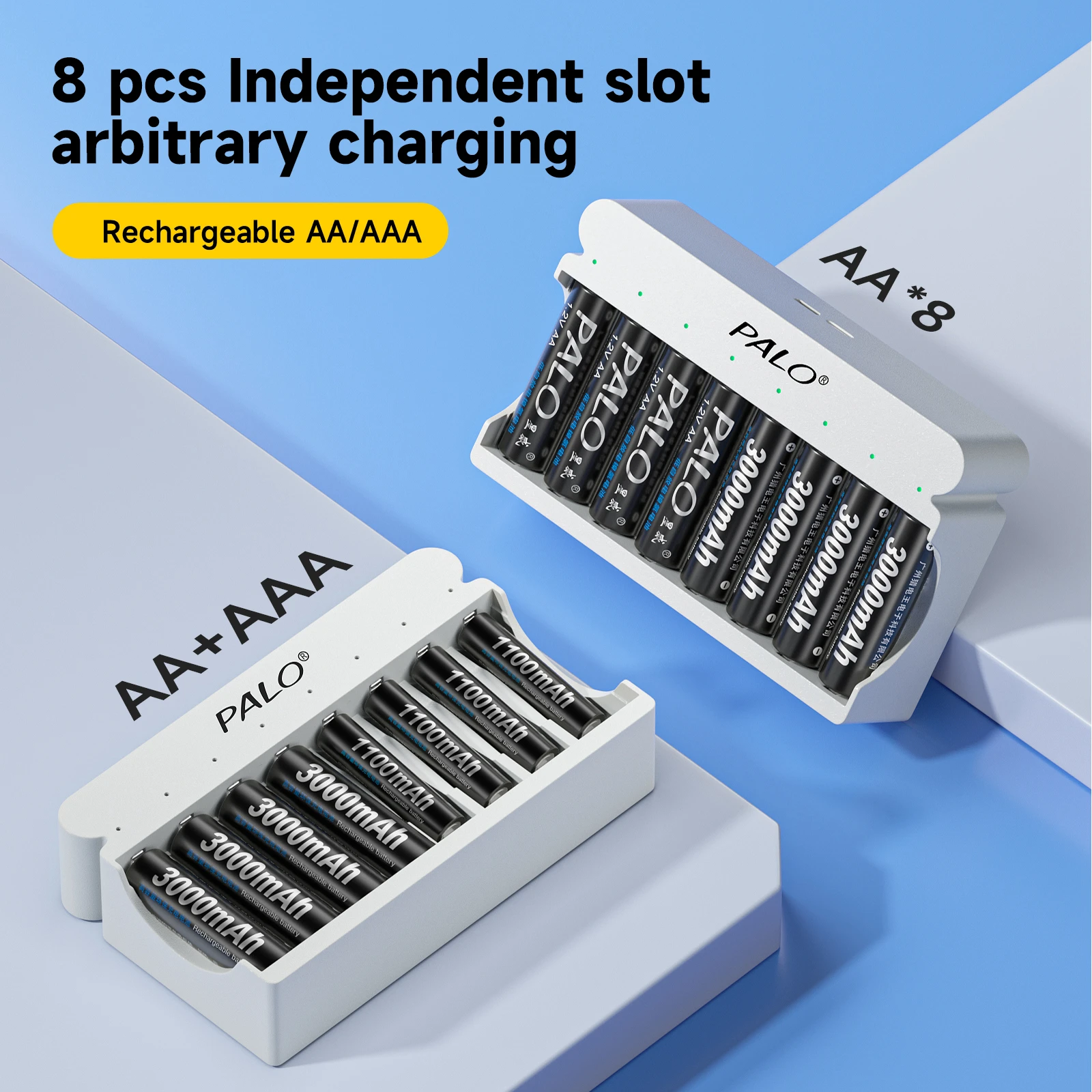 1.2V AAA Rechargeable Batteries 1100mAh Ni-MH AA Rechargeble Battery & 8 Slots Fast Charger for Camera Anti-dropping Toy Car