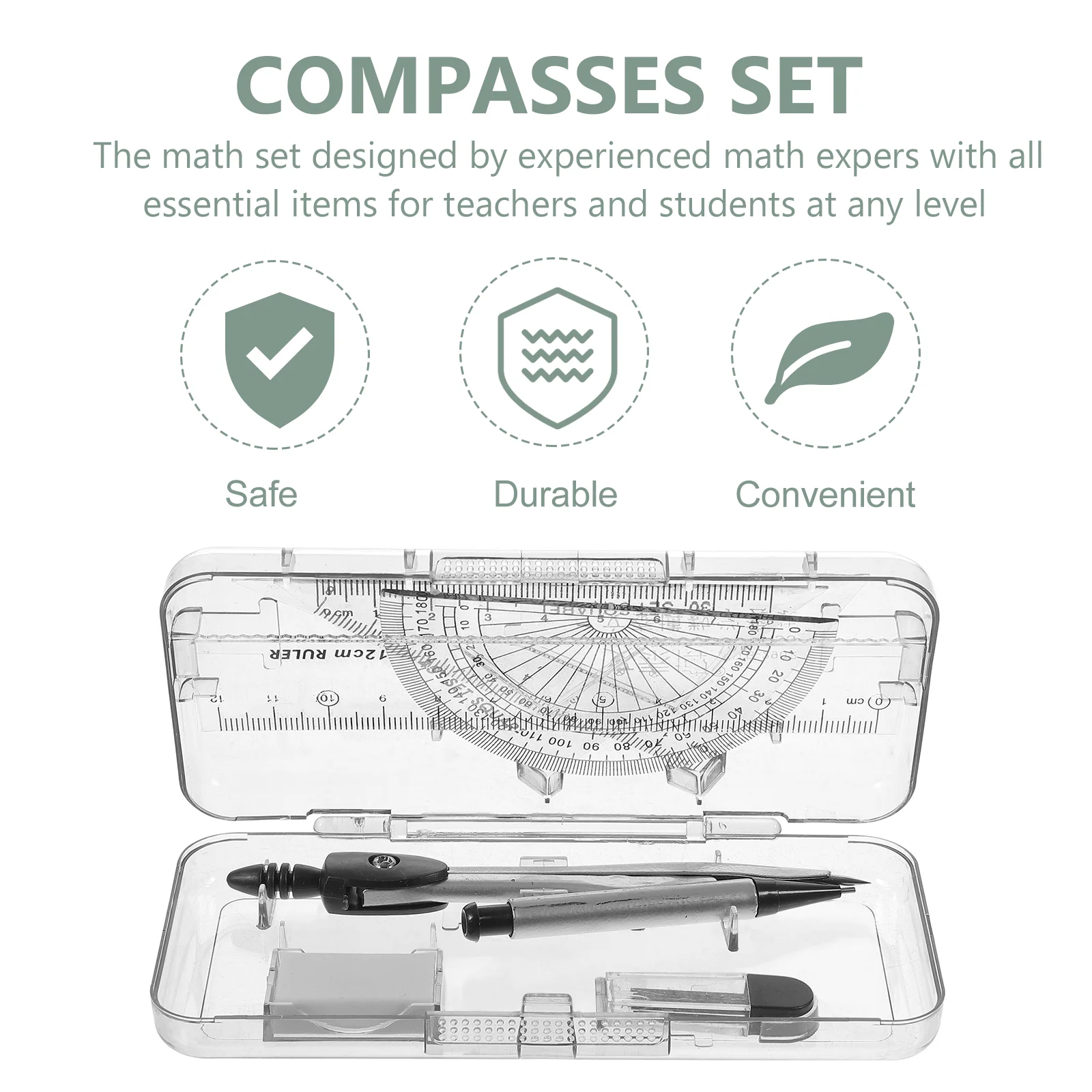 Compasses Set Geometry Drawing Tool with Protractor Divider Ruler Pencil Lead Eraser Geometry Set Ruler Set