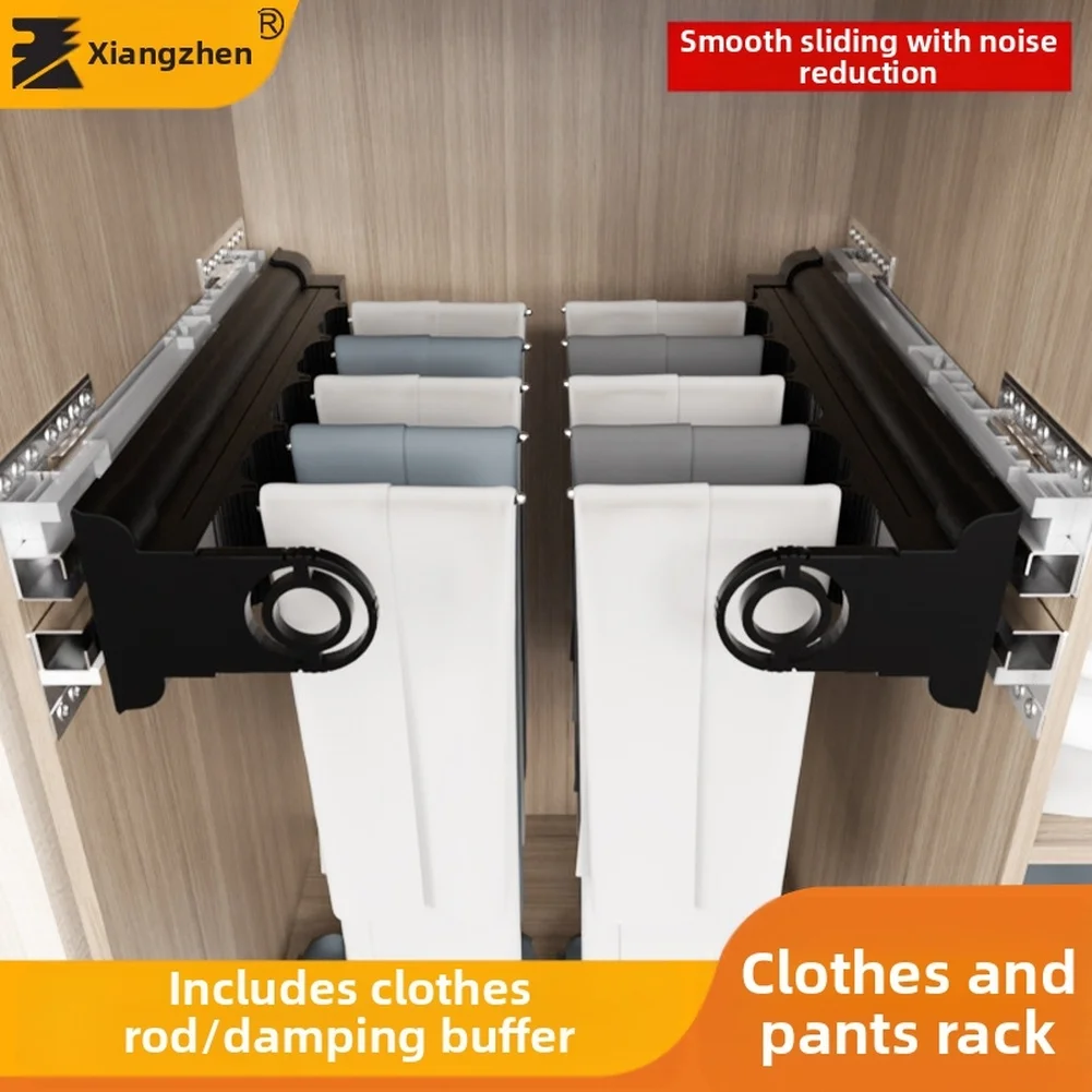 

Clothes Hanger Top Mounted Retractable Pants Rack Wardrobe Built In Slide Rail Closet Hooks Home Storage Rack