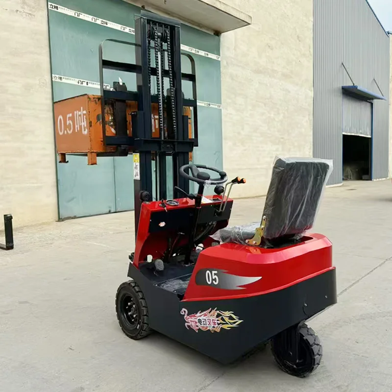 Three-point Support Electric Forklifts (0.5 Ton, 0.8 Ton, 1 Ton) Small Mini Three-wheeled Ride-on Forklifts