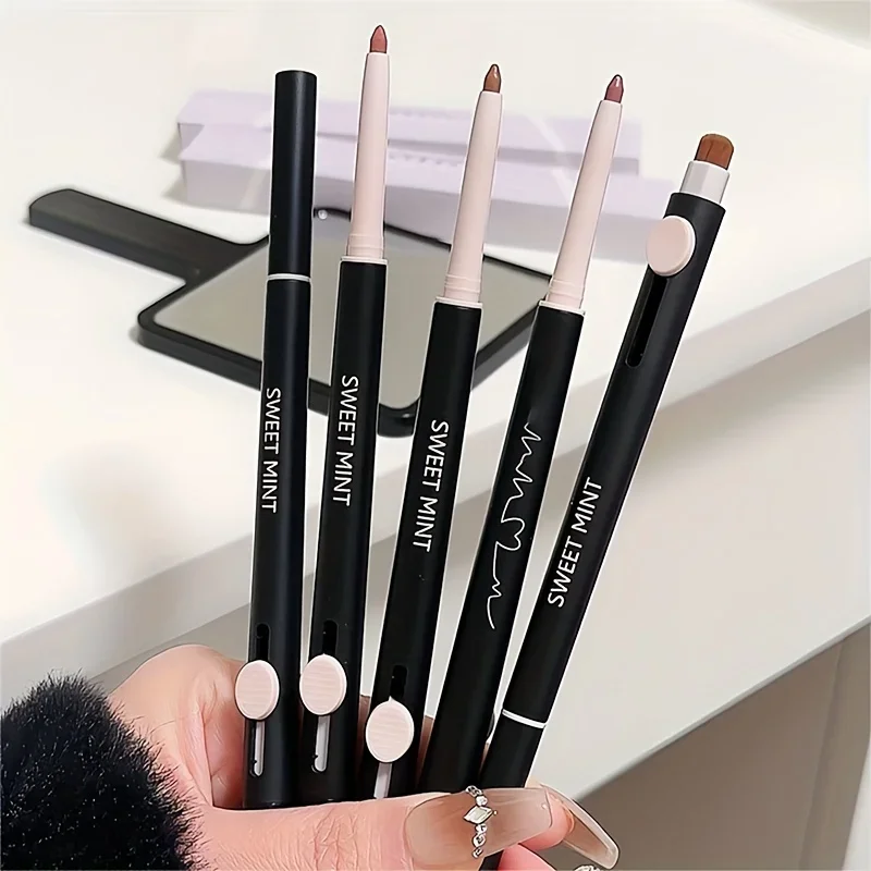 Tapered Tip Lip Liner ดินสอพร้อมแปรง Matte สีแดงสีน้ําตาล Plumping Lip Stain Lasting กันน้ํา Fine ลิปสติก Slim Lip Contour