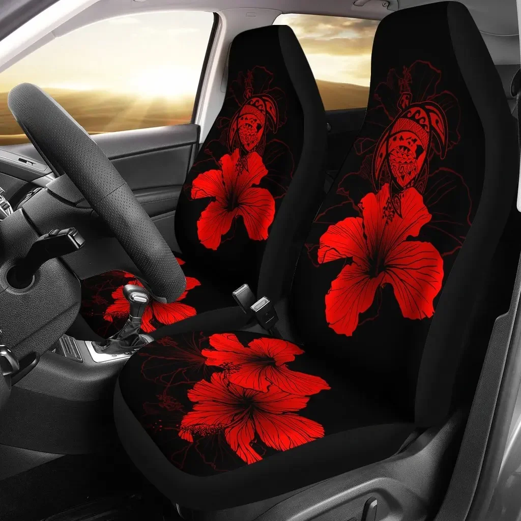 Hawaii Hibiscus Seat Cover Car Seat Covers Set 2 Pc, Car Accessories Car Mats - Turtle Map - Red