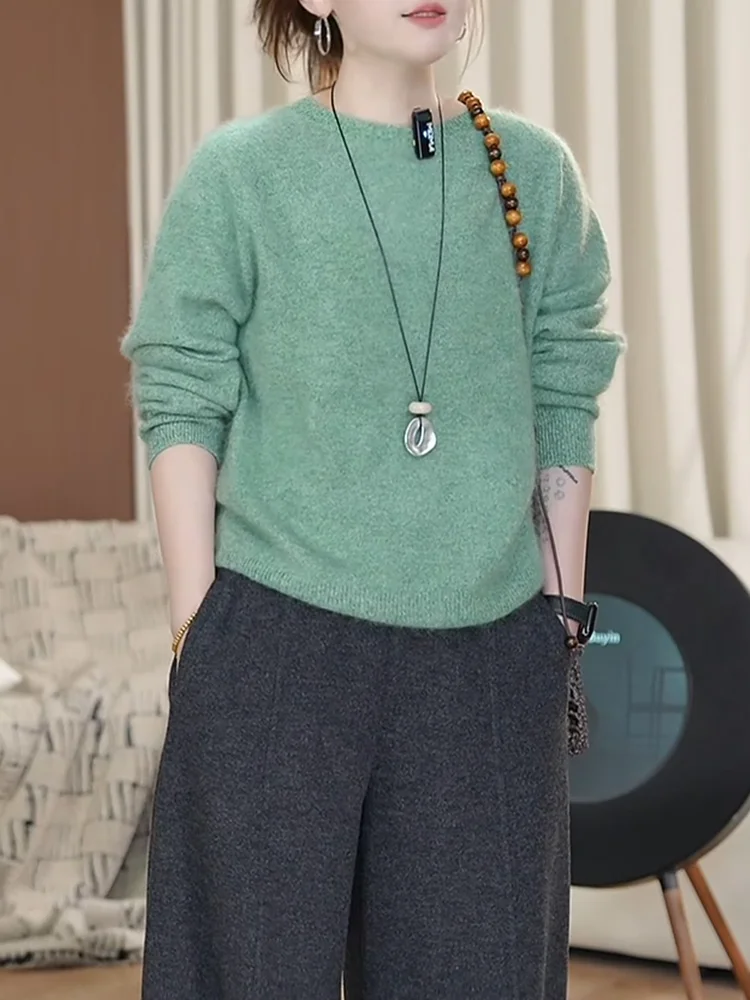 

Свободный вязаный свитер большого размера для женщин, белый, комфортный, в корейском стиле, осенняя новинка