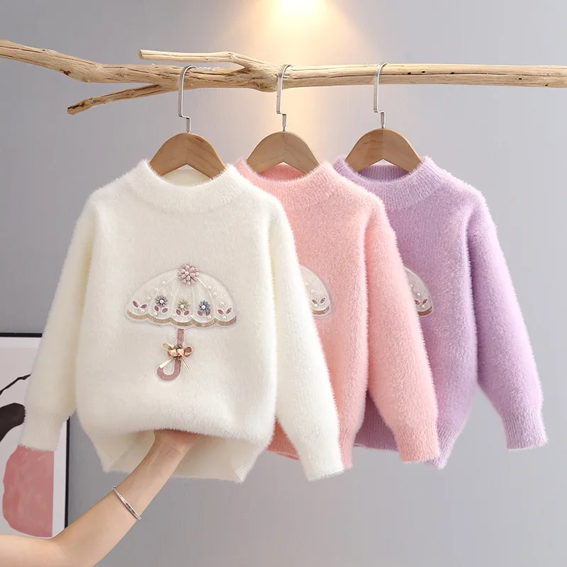 

3-11 Yrs Autumn Winter Baby Girls Knit Long Sleeve Umbrella Pattern Children Girl Tops Sweater 2025 Floral Kids Pullover