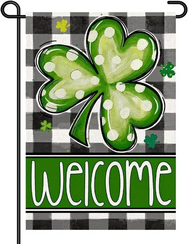 St. Patrick��s Day Garden Flag, Buffalo Plaid Welcome Yard Flag with, 12x18 XXQ
