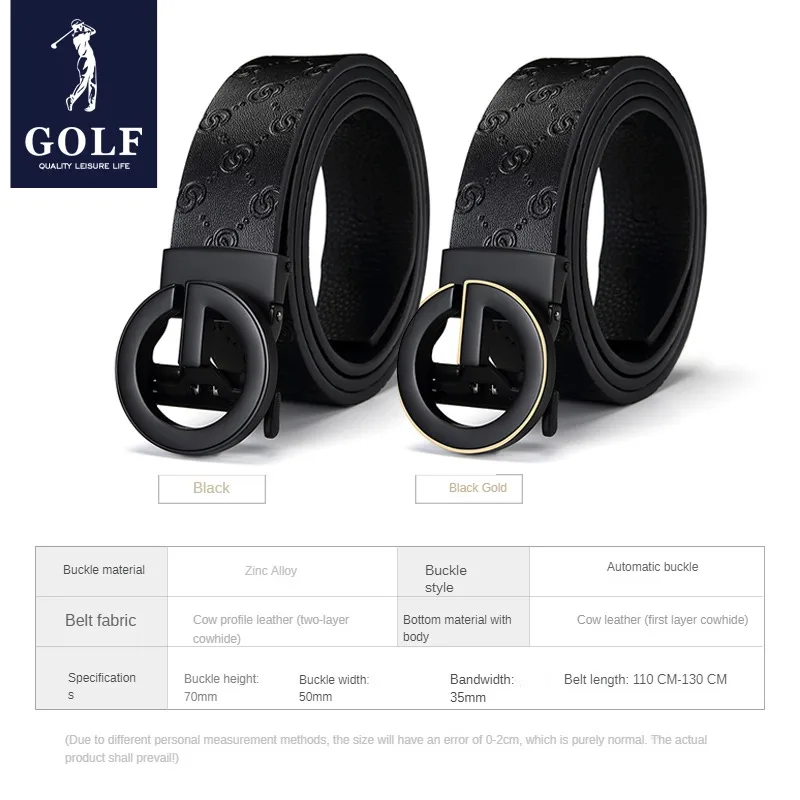 GOLF Men's Genuine Leather Belt  High end Brand Automatic Buckle Business Belt Middle Youth Fashion Belt Trendy Casual B