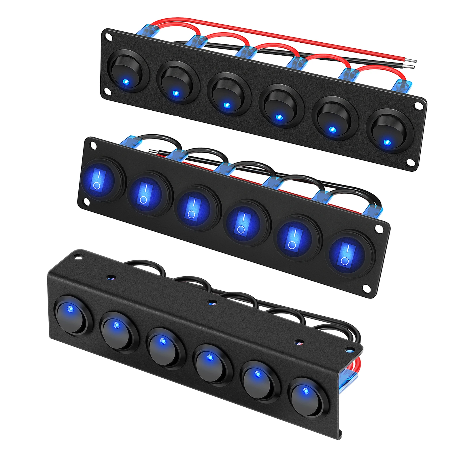 6 Gang 12V 20A Toggle Rocker Switch Panel LED Breaker Fits for Auto Automotive Light Car Marine Boat Yacht Truck RV