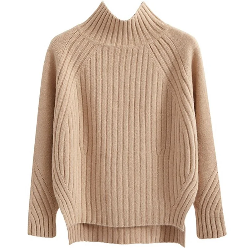 New Solid Color Half High Neckline Pullover Sweater For Women\'s Short Spring Autumn Winter Knitted Base Sweater Fashion Knitwear