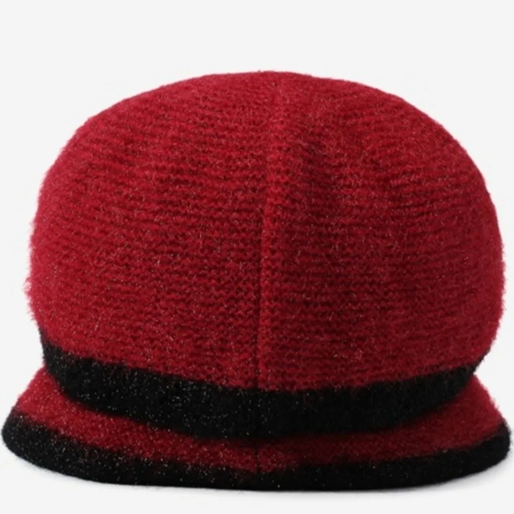 Womens Knit Beanie Thick Warm Lining Stretchy Fabric Fleece Lined Cap Ear Protection Wind Resistant Elderly Winter Hat