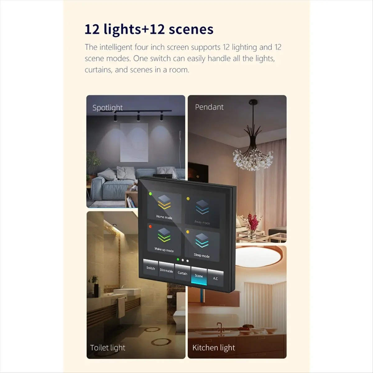 Okay Smart Switch with Built-in Offline Voice, Infrared, 4-Inch Screen,for Tuya-Zigbee, Energy-Saving Multi-Function Control