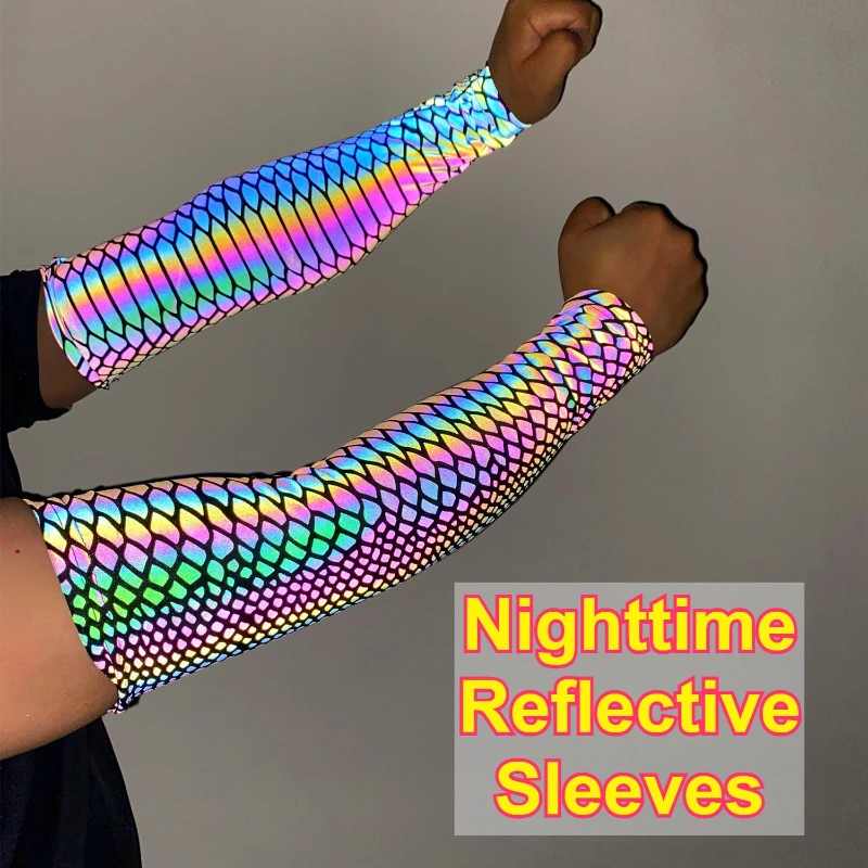 Flash Dazzling Reflective Sleeves Arm Guard Sunproof Cool Long Gloves Tops Accessories Nighttime Outdoor Sport Forearm Sleeves