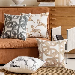 Retro Geometric Embroidery Horse Pillowcase Cushion Cover