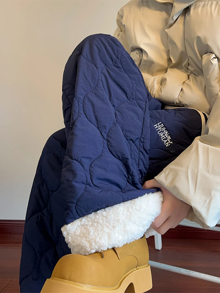 

Copper Gourd Pattern Thiened Fce Men's Winter Cotton Pants Straight Leg Casual Trousers Warm Lamb Fur Lined Loose Fit