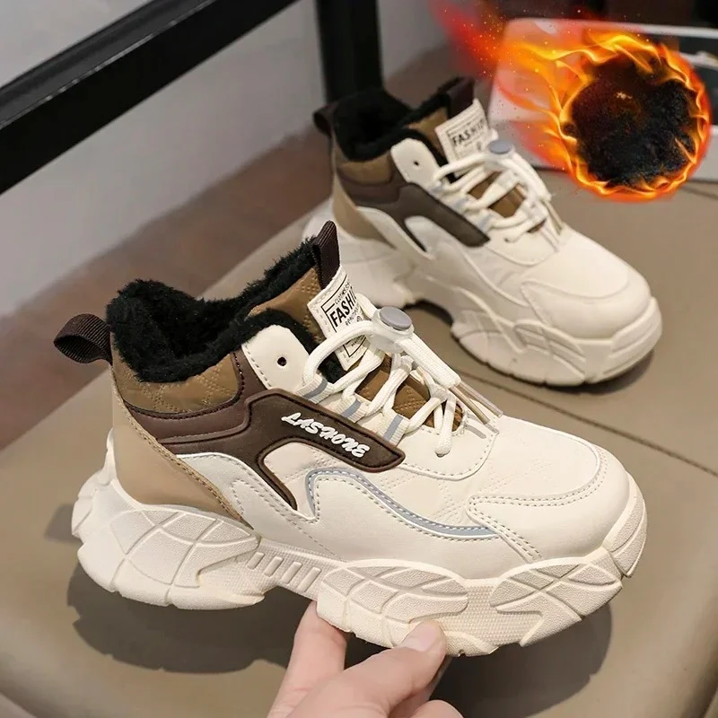 

Зимняя детская повседневная спортивная обувь, кожаная теплая повседневная обувь для мальчиков, молодежные модные кроссовки, универсальная студенческая обувь на толстой подошве