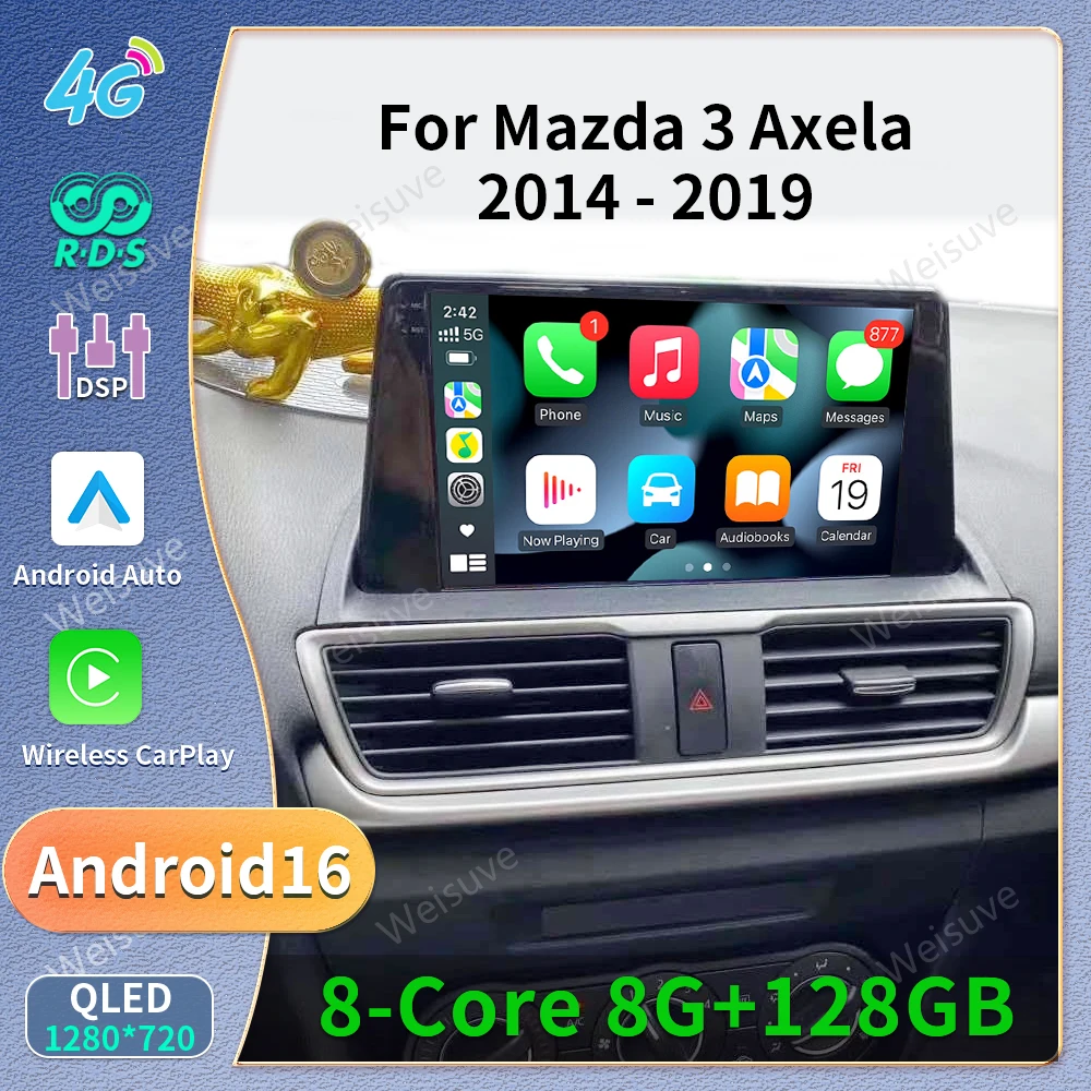 Radio para Auto con Android Auto, GPS, Navegación, Reproductor Multimedia de Video, Sin DVD, para Mazda 3 Axela 2014-2019 y Mazda CX-4 CX4 2016-2018