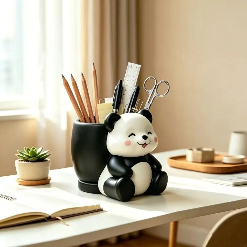 Black-and-White Panda Plant Container in Resin, Top-Cavity Plant Pot for Succulents and Small Flowers with Distinctive