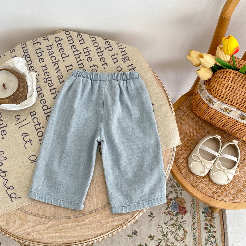 New autumn baby pants, 0-3 year old girls with fur pockets and cotton denim cropped pants