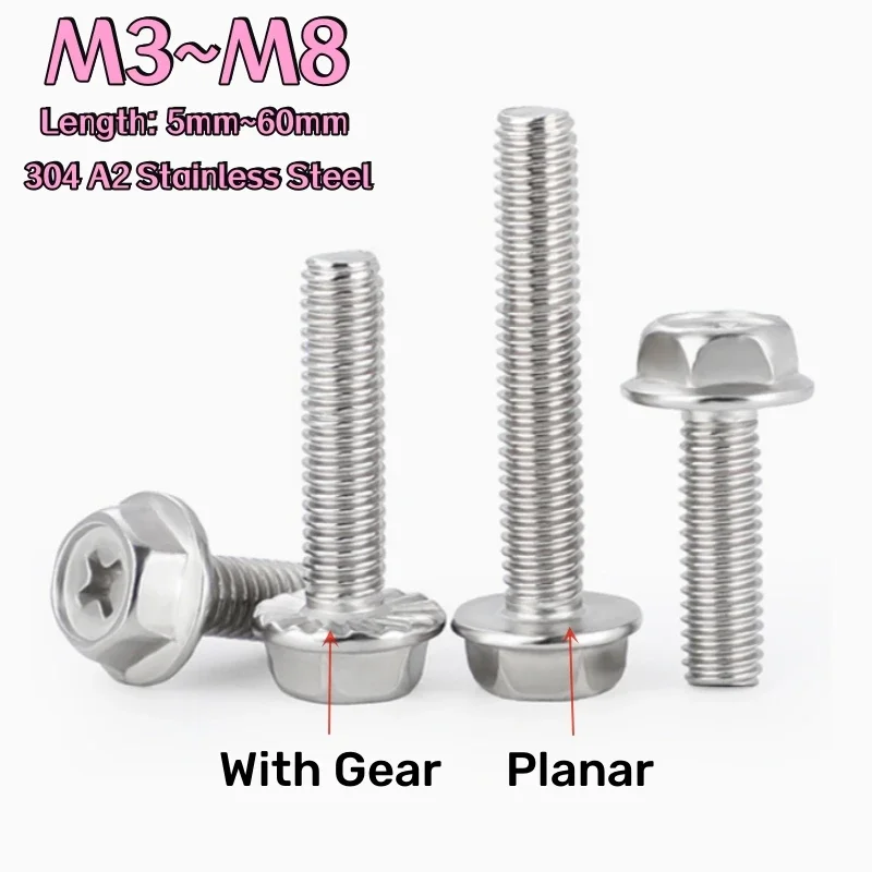 M3 M4 M5 M6 M8 Phillips Flange Screw Bolts 304 A2 Stainless Steel With Serrated Cross Hex Washer Head Bolt Metric Thread 5~60mm