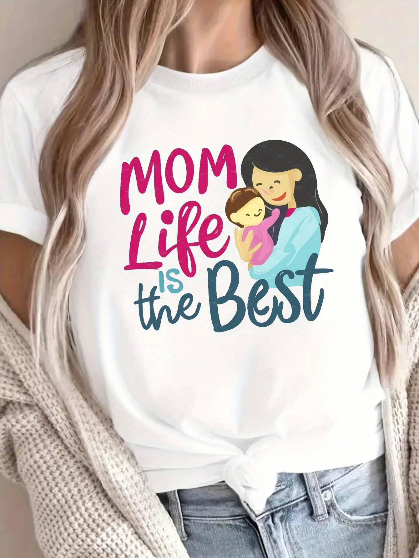 

Mom Life Print Crew Neck T-shirt, Casual Short Sleeve Top For Spring & Summer, Women's Clothing t shirt women