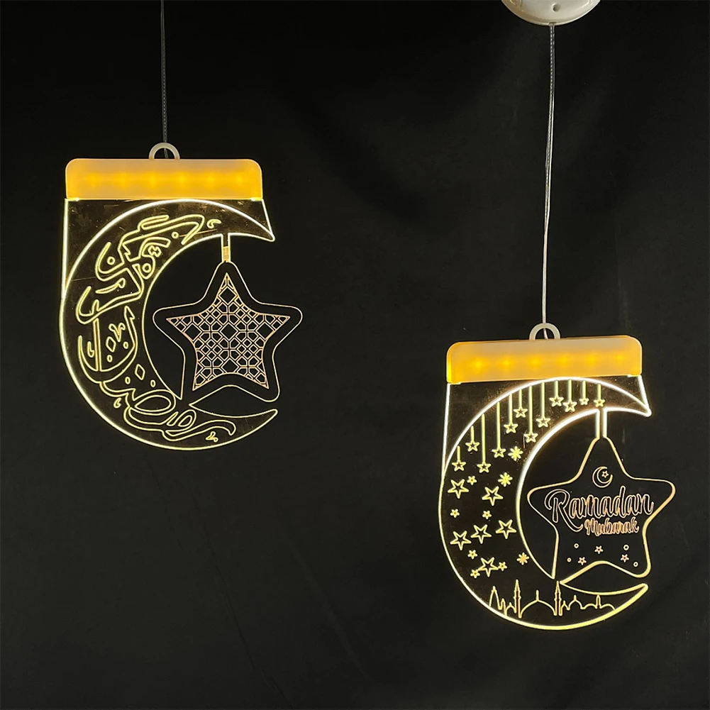 Luces LED musulmanas colgantes de luna y estrella, decoraciones 3D de Ramadán, adorno colgante, suministros de regalos para fiestas en casa