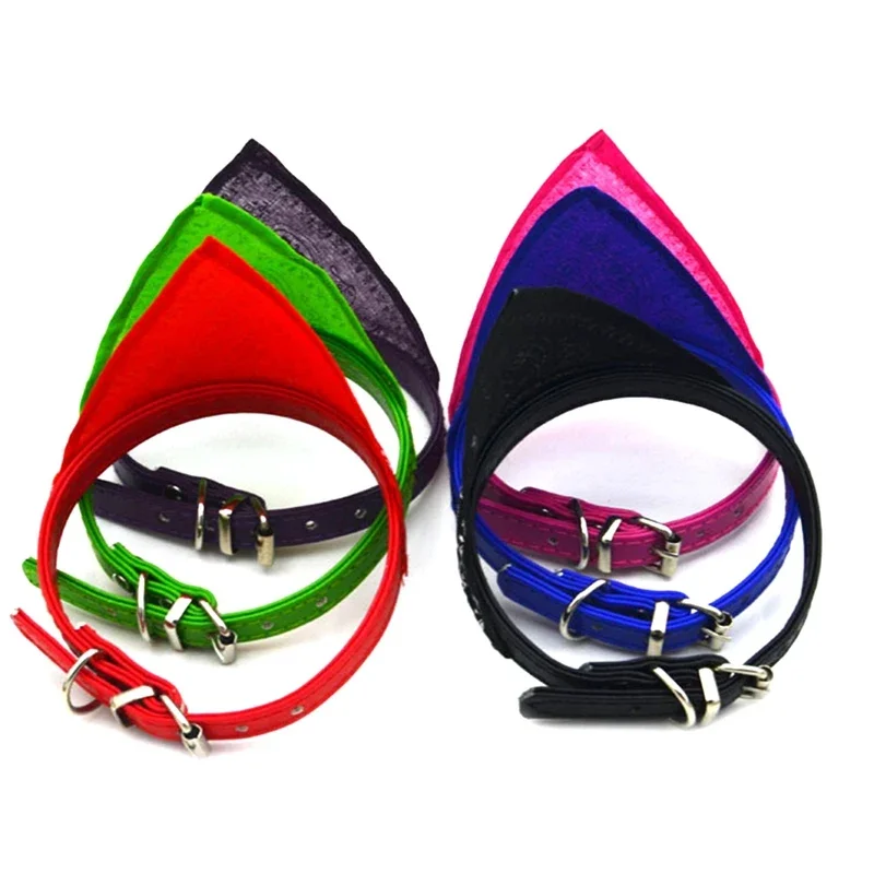 Adjustable cat and dog bandana collar PU pet neck scarf with printed triangle scarf