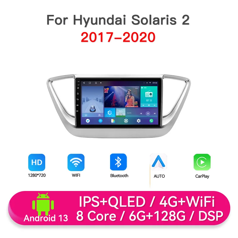 Lecteur multimédia central intelligent de voiture Android 13 2Din pour Hyundai Solaris 2 2017-2020 DSP AM/FM/RDS Radio stéréo GPS sans fil CarPlay unité principale automatique Android
