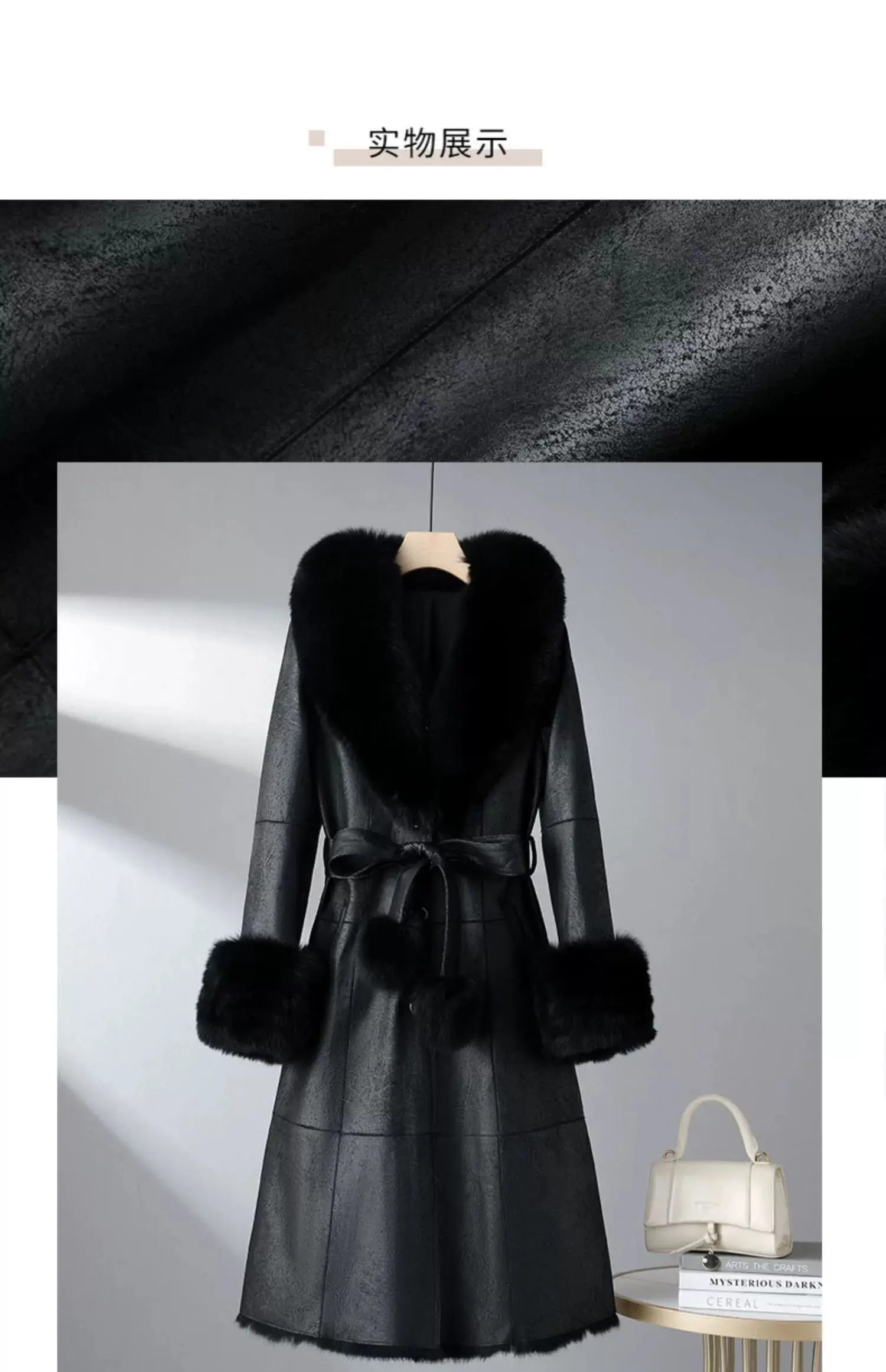 2023 New Rabbit Fur One Piece Coat for Women Mid length Fox Fur Collar Lace up Slim Fit Haining Fur Coat for Women