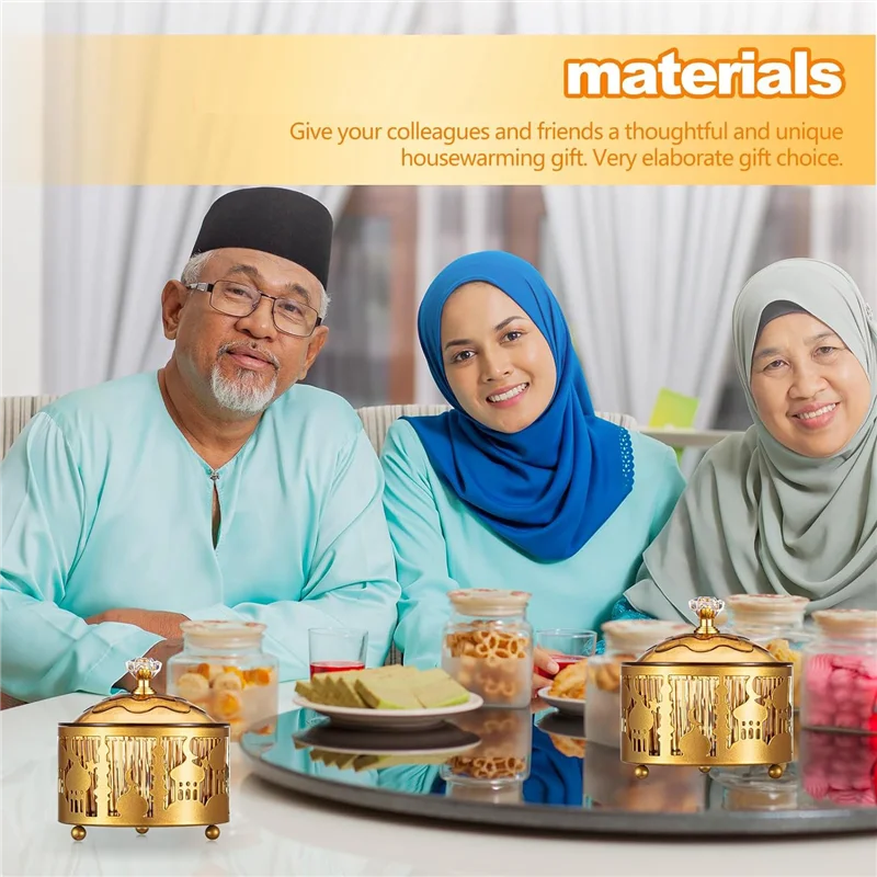 AF90-4 Pcs Ramadan Trays With Lid Gold Eid Mubarak Tray Ramadan Plate Ramadan Decorations Ramadan Food Storage Container