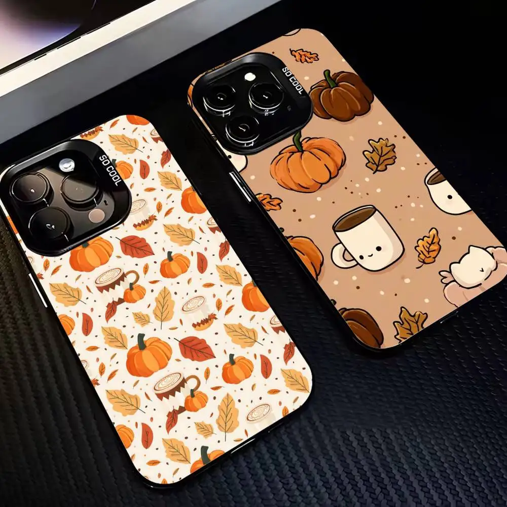 

A-Autumn leaves p-pumpkins Phone Case For iPhone 17,16,15,14,13,12,11 Plus,Pro Max,XS,Colorful Silver Black Cover