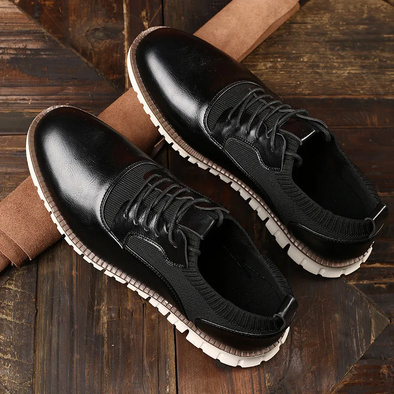 2026 Man Cow Leather Shoes Rubber Sole  Size 47 Man Office Business Dress Leather Flats Man Split Leather Wedding Shoes