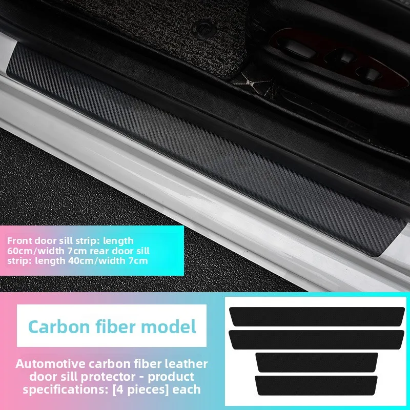 Carbon Fiber Car Door Sill Protector Sticker Anti Scratch Threshold Guard Plate Trim For Vehicle Interior Decoration
