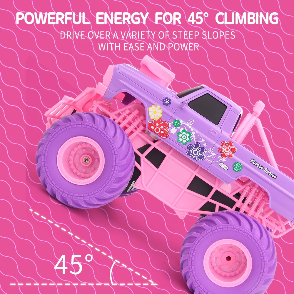 Rosa RC coche camioneta escalada eléctrica resistente a caídas truco Control remoto juguete para niños fiesta regalo adorno de Navidad ﻿