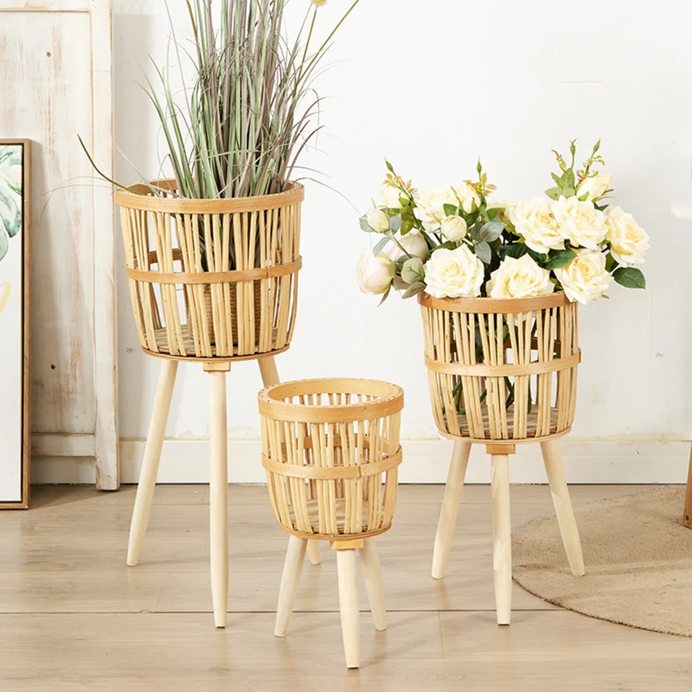 Willow Woven Plant Rack Flower Frame Pot Straw Pot Hand Arrangement Willow Plant Stands Indoor Holder Stool Pot Trays