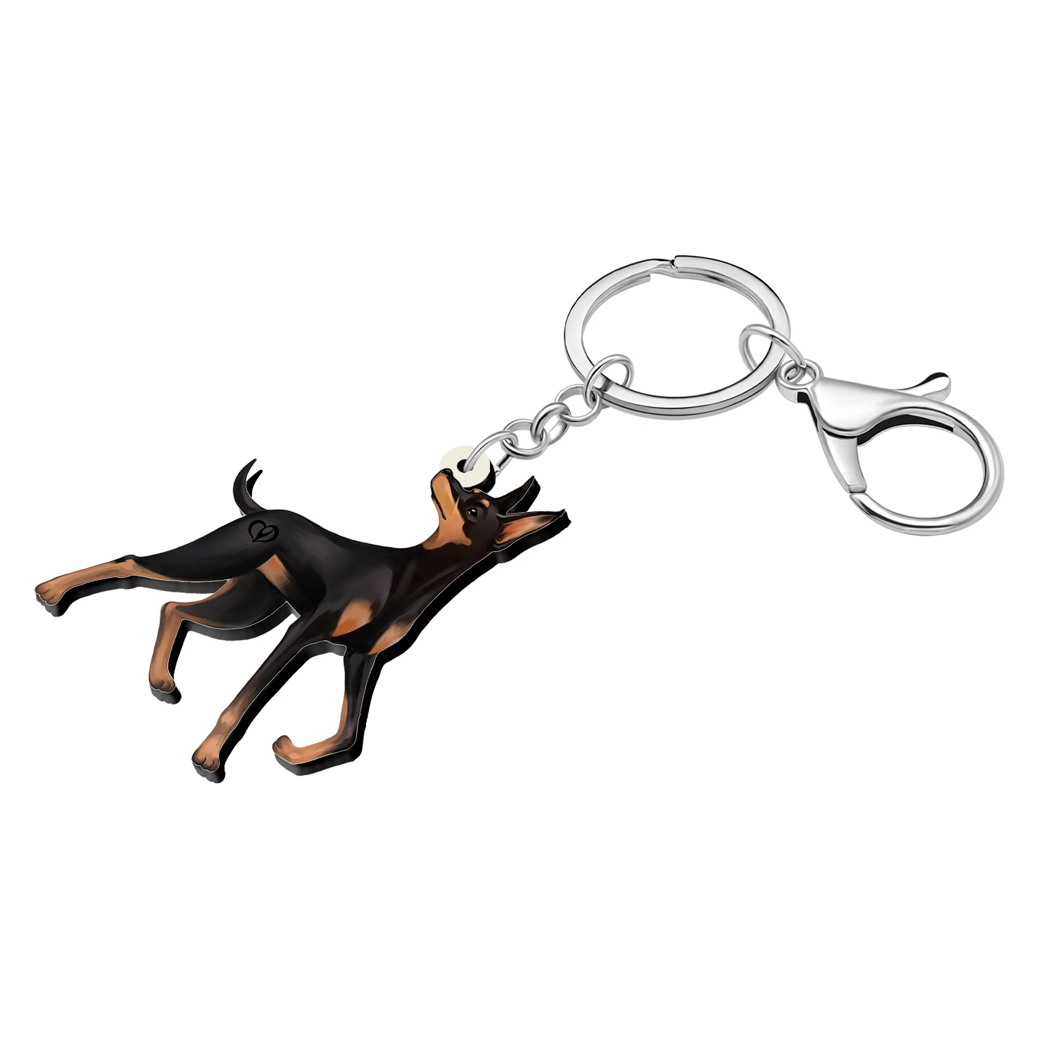 BONSNY Acrylic Novelty Black Dobermann Dog Backpack Car Keychains For Women Kid Charm Pets Puppy Key Ring Gifts