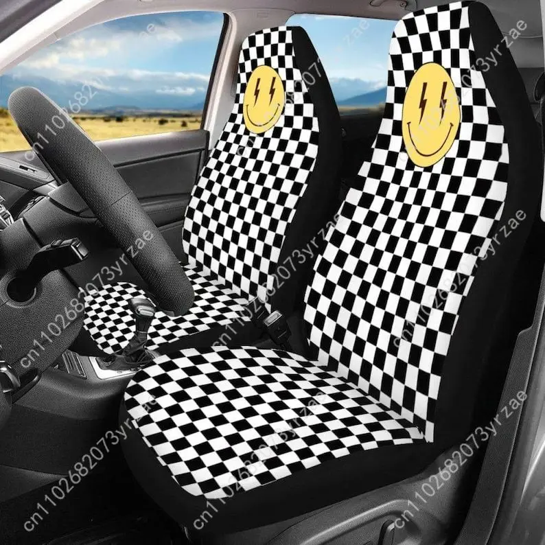 

White Checkered Car Seat Covers Universal Environmentally Friendly Interior Decorations Comfortable Breathable Car Seat Covers