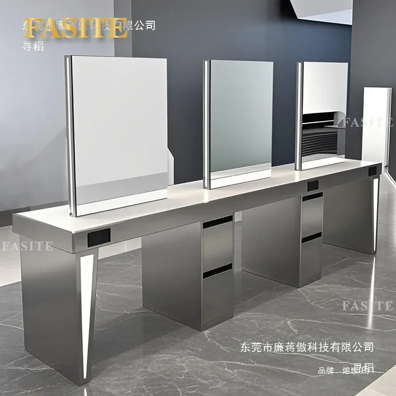 For Hair Double Sided Stainless Steel Mirror Table Fashion Perm Dyeing Station 4 Sided Details Professional Furniture
