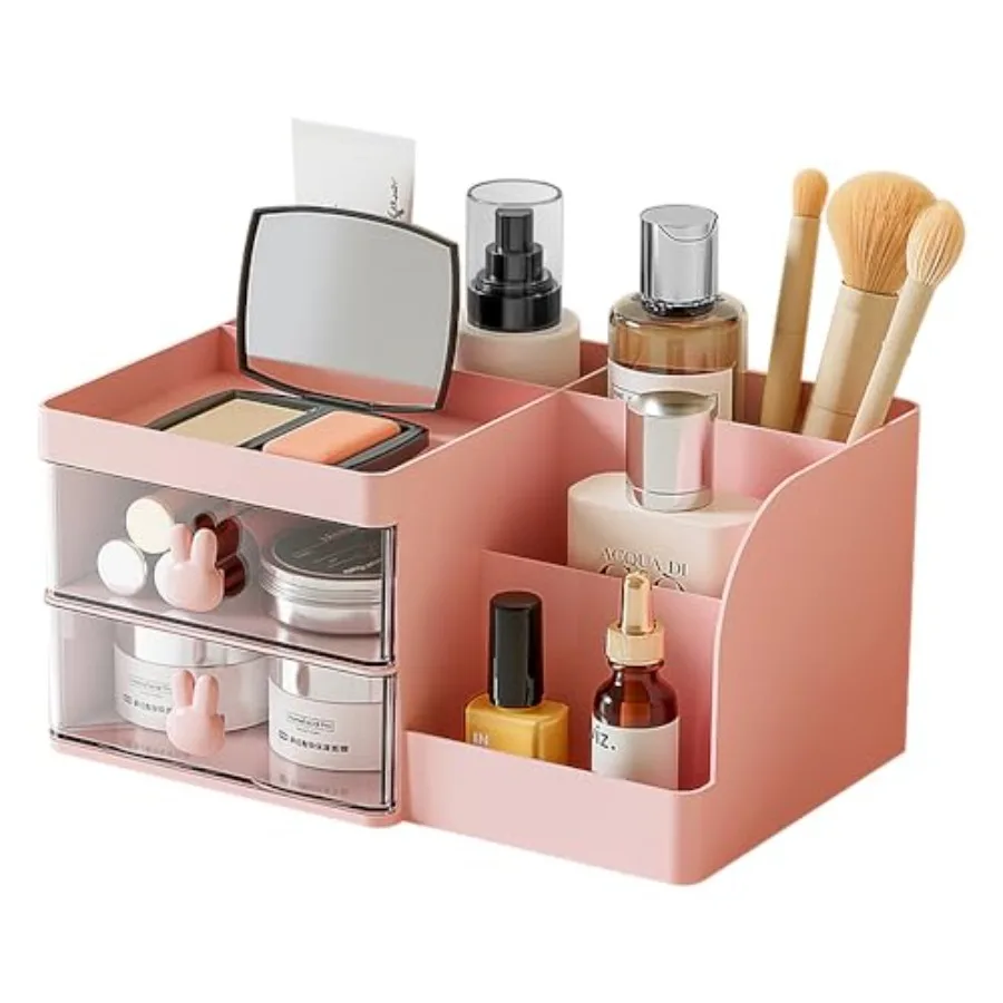 

Makeup Storage Organizer with 2 Drawers, Desk Vanity Countertop Skin Care Cosmetic Display Case Make up Stands for Hair Accesso