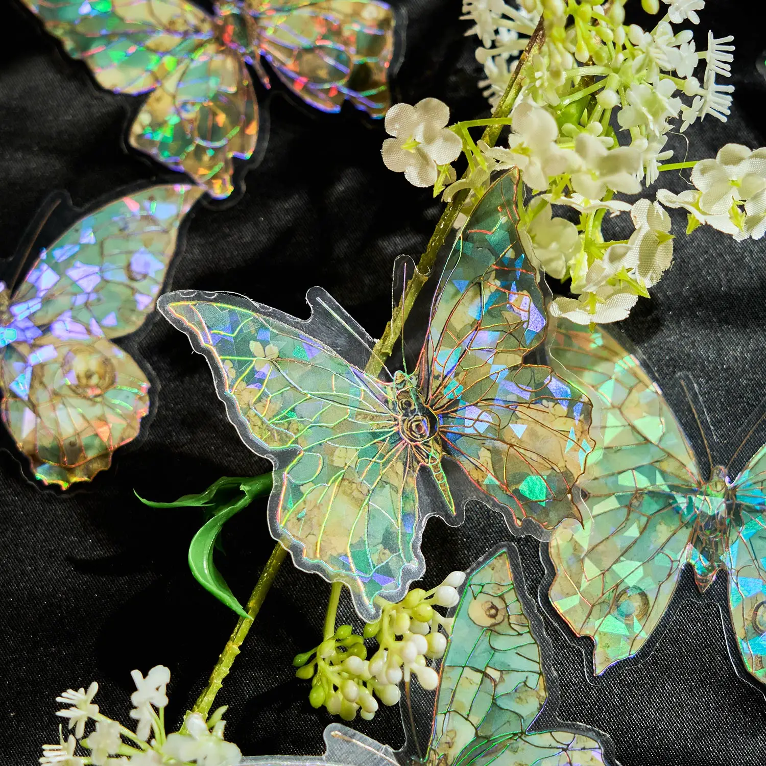 ชุดสติกเกอร์กันน้ำลายผีเสื้อ สัตว์เลี้ยง ลายดอกไม้รักผีเสื้อ ชุดเปลือกหอย แสง สมุดบันทึก DIY วัสดุตกแต่ง