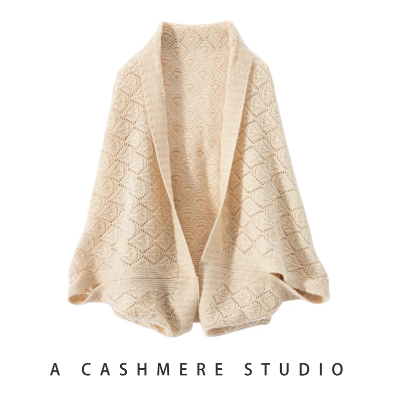 

High Quality 100% Cashmere Shawl Women's Autumn and Winter Thick Knitted Lace Up Cardigan Fashionable Korean Versatile Cape