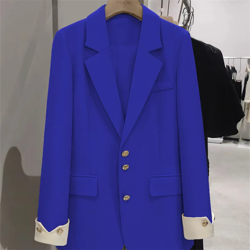 Blazer de moda para mujer, bloque de Color, manga larga, Ropa de Trabajo de negocios para mujer, chaqueta de traje Formal, abrigo de primavera y otoño, prendas de vestir exteriores para mujer