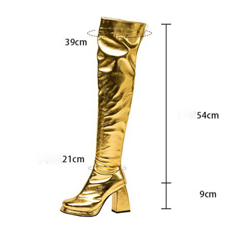 

Girseaby Brand Fashion Female Thigh Boots Toe Block Heels Platform Size 44 45 46 Sexy Party Women Long Bota