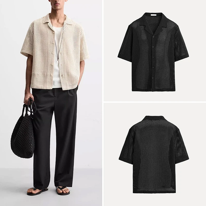 

Faionable Loose ort Sve Hollow Texture Embroidery irt Men's Spring 2025 New Arrival Z Stand Fit Casual irt