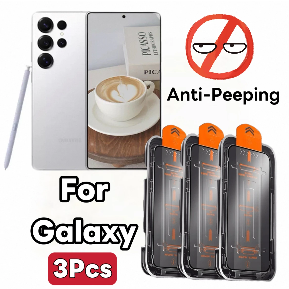 

3-Pack Anti-Spy Tempered Glass Screen Protector for Galaxy Series