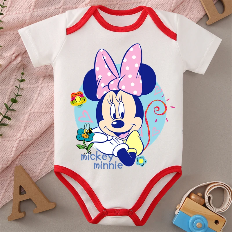 

MINISO Mickey Mouse Pure Cotton Minnie Print Baby Cloths Jumpsuit Onesie Bodysuit for 0 To 12 Months Newborn Best Gift for Baby