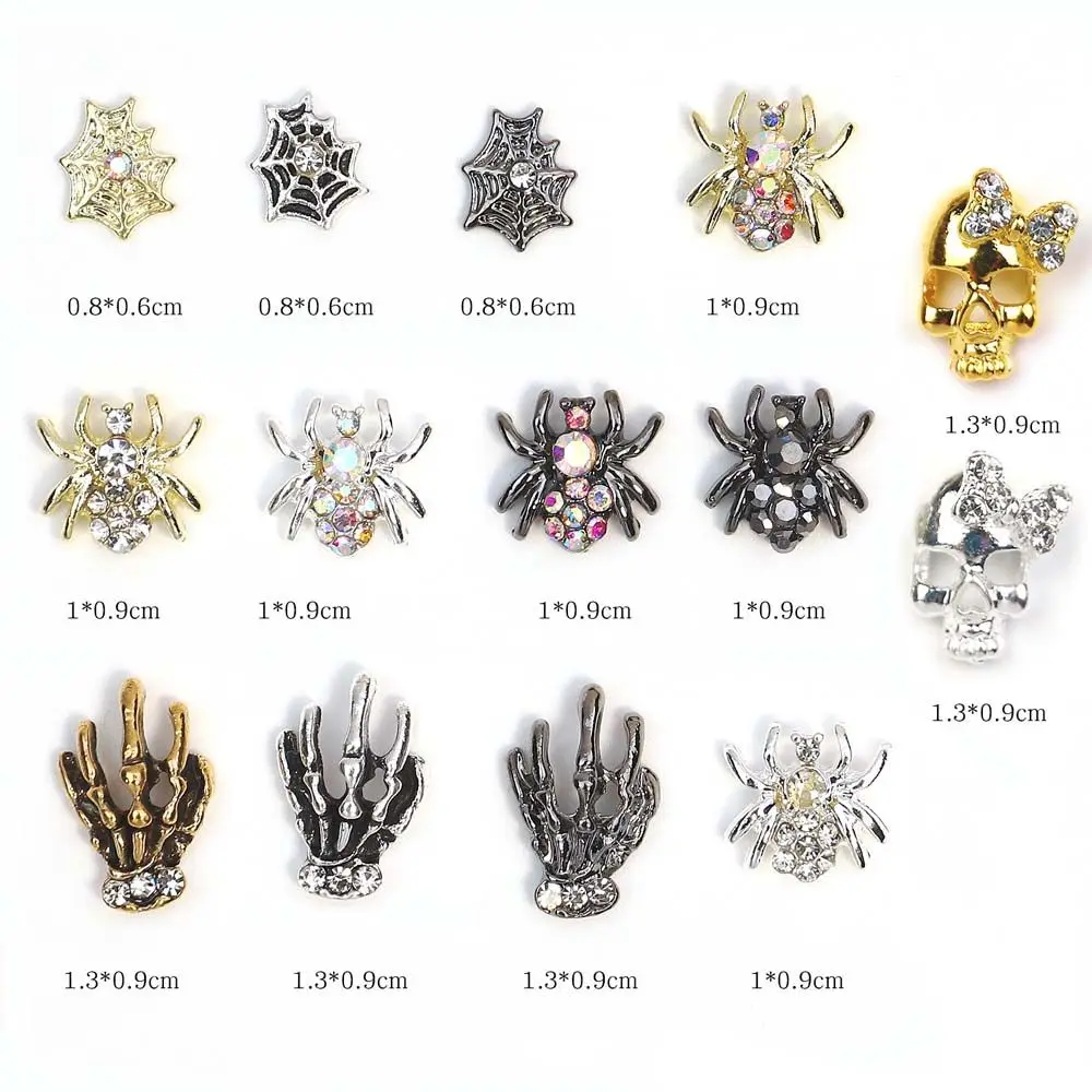 Ghost Skull Hand Nail Art Jewelry Halloween Nail Decorations Manicure Accessories Spider Nail Charms Party Nail Rhinestones